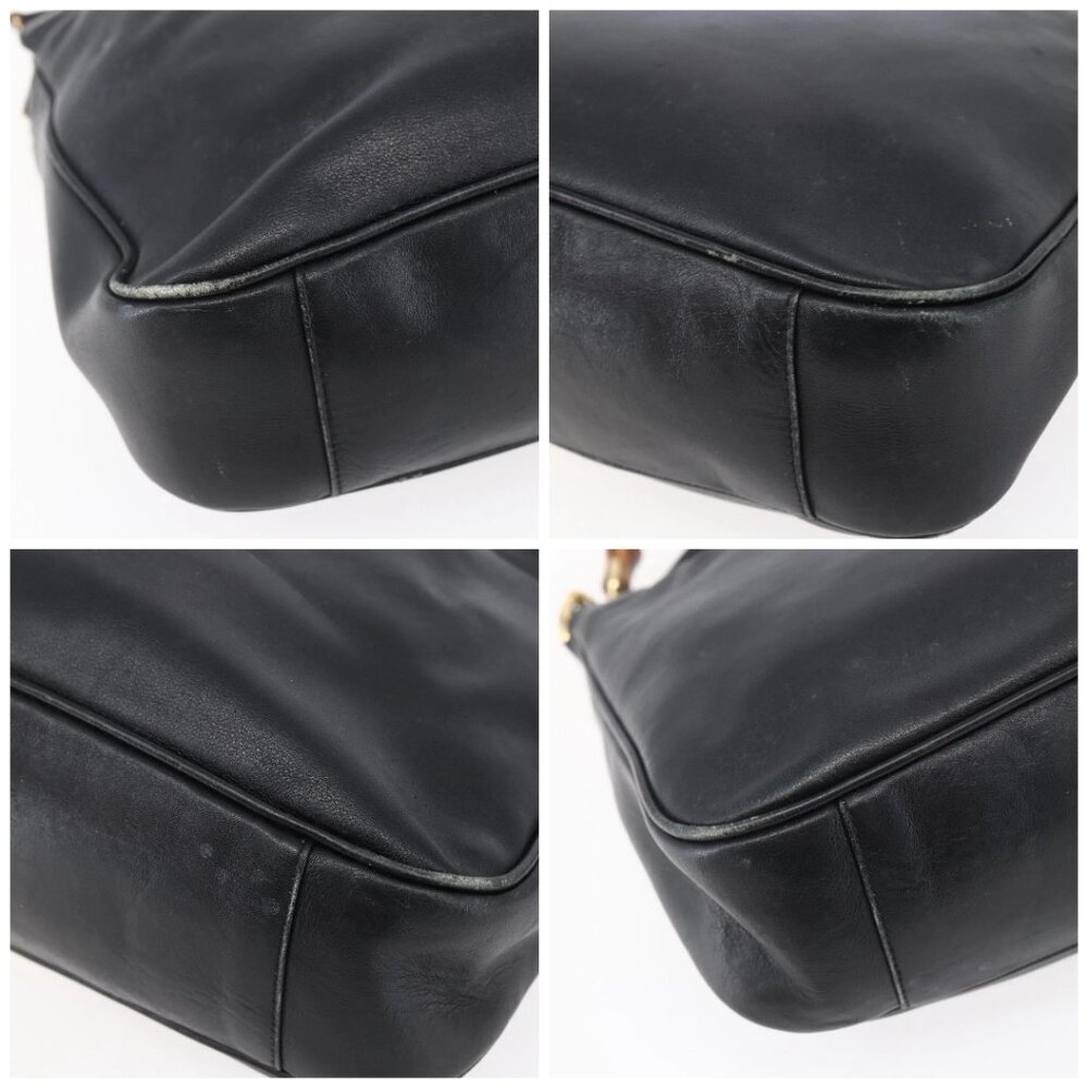 GUCCI Bamboo Shoulder Bag Leather 2way Black Gold Auth - Picture 16 of 16